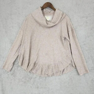 Maeve Anthropologie Womens Ruffle Hem Cowl Neck Sweater Top Small Beige  16PT